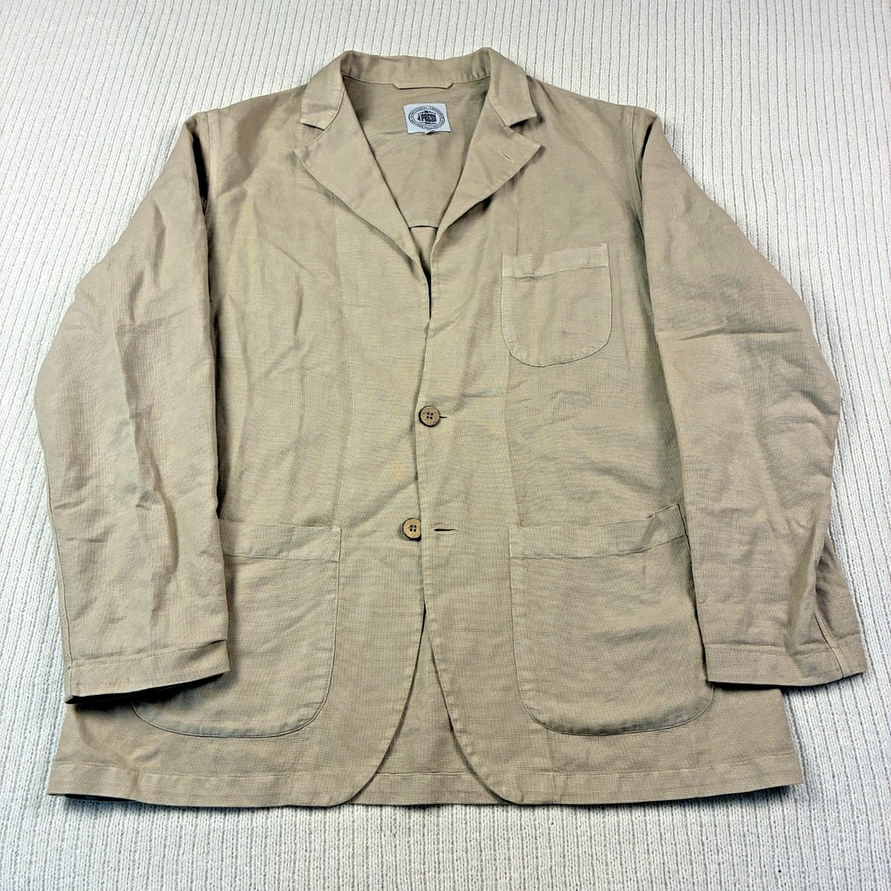 J Press Chore Coat Jacket Cotton Linen Blend 54 43R Italy Patch Pockets Unlined